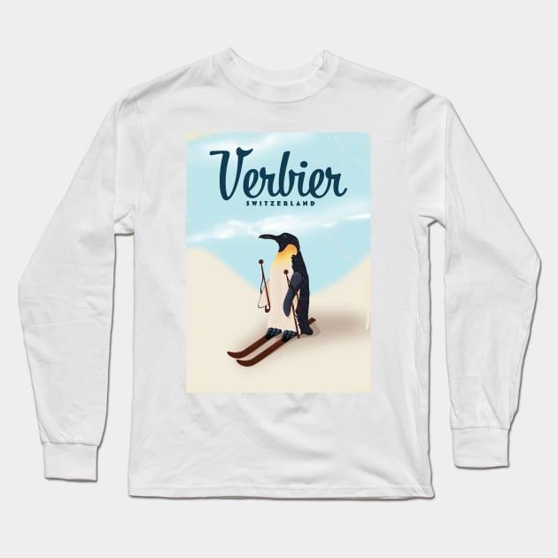 Verbier Switzerland Penguin Ski Long Sleeve T-Shirt by nickemporium1